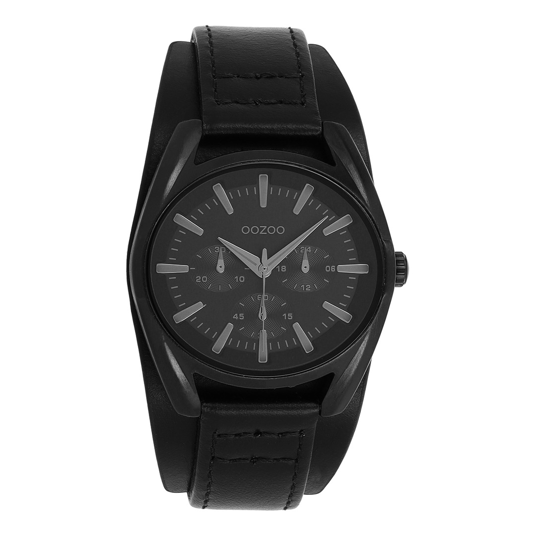 Silver coloured OOZOO watch with black leather strap